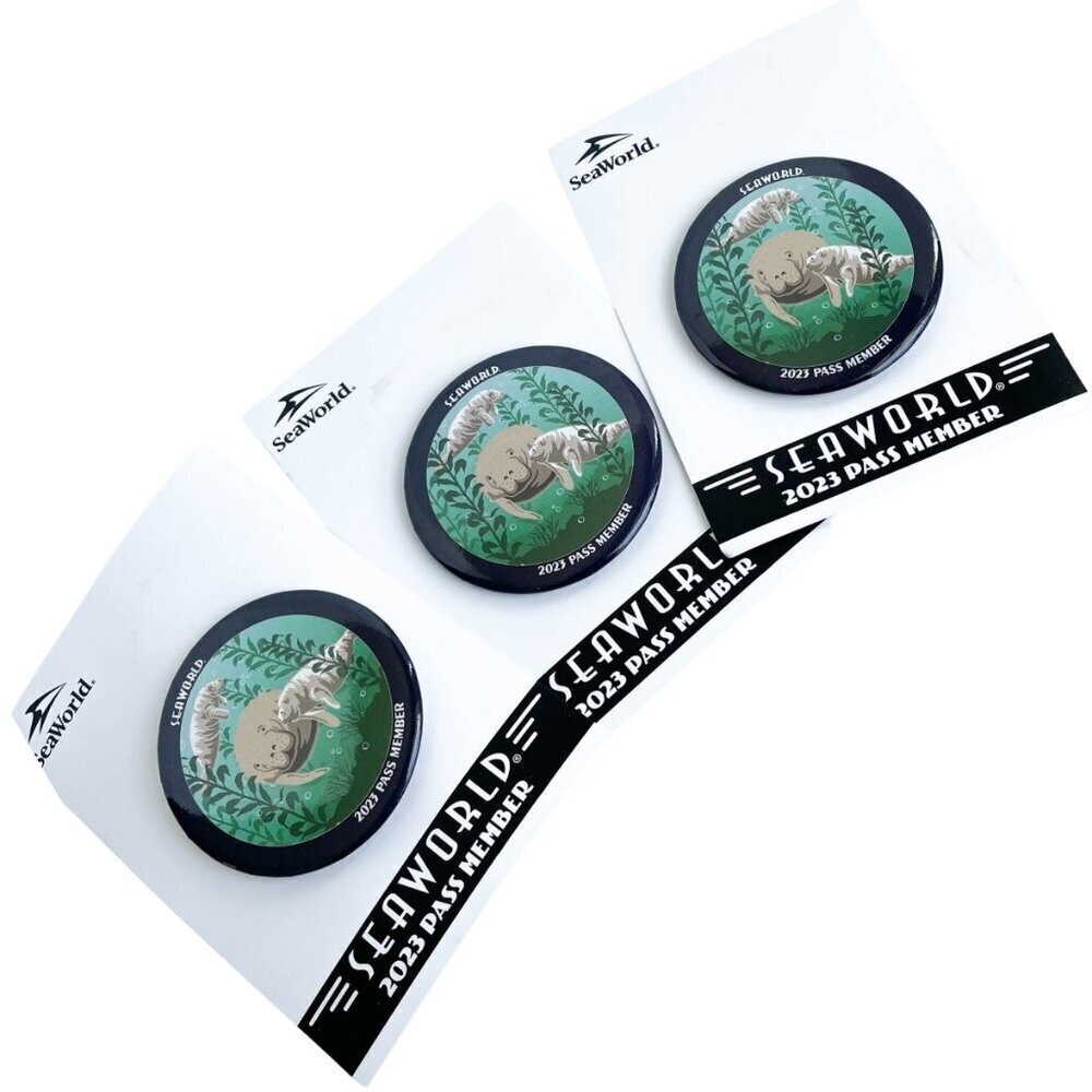 NEW‎ Set of 3 SeaWorld 2023 Pass Member Exclusive Button Series - Manatee